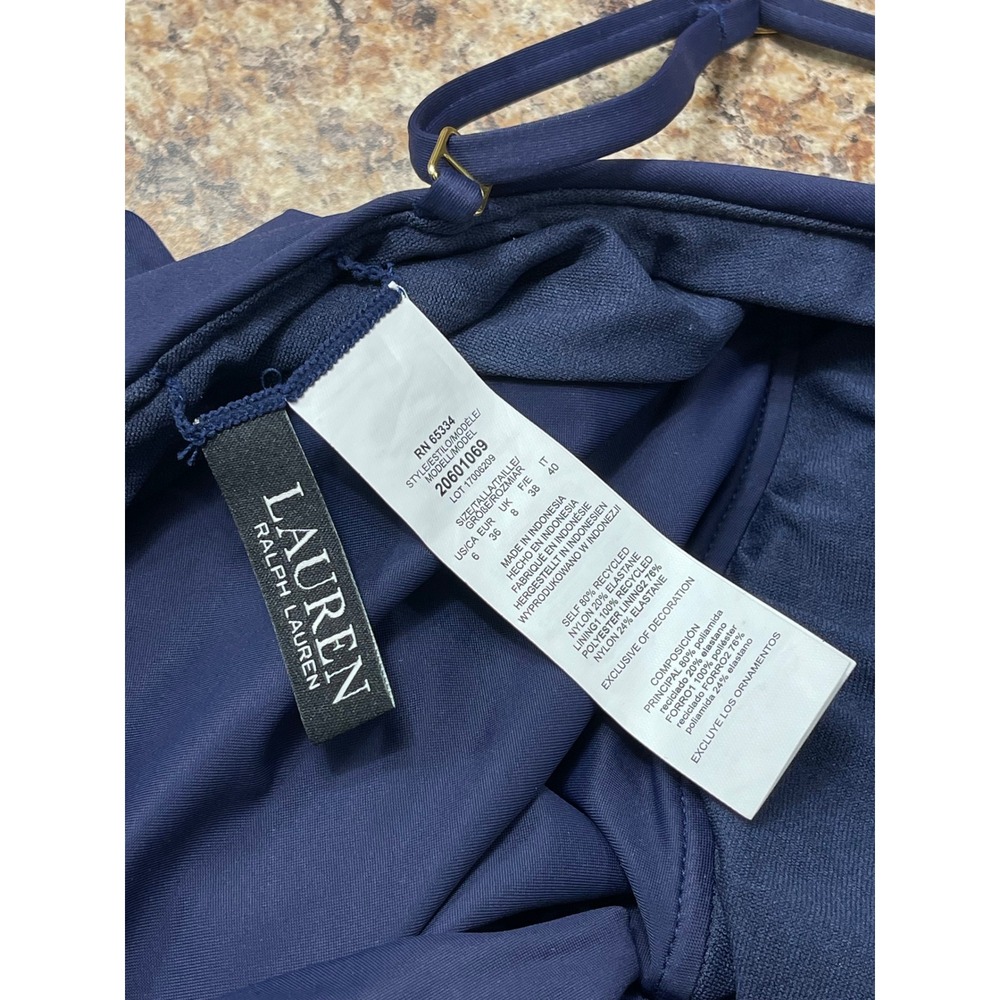 New Lauren Ralph Lauren Navy Blue Keyhole Knot One Piece Swimsuit Size 6 - Picture 9 of 12